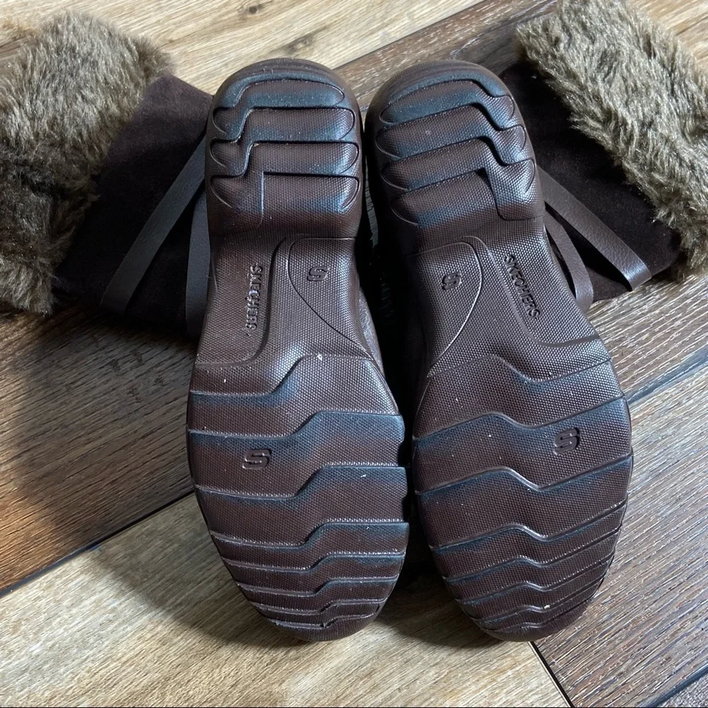 Skechers Mid Calf Faux Fur and Leather Zip Brown Boots Size 7.5
